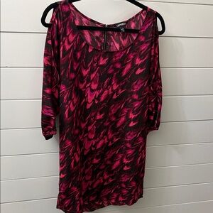 Express Women's Vibrant Pink and Black Long Sleeve Dress